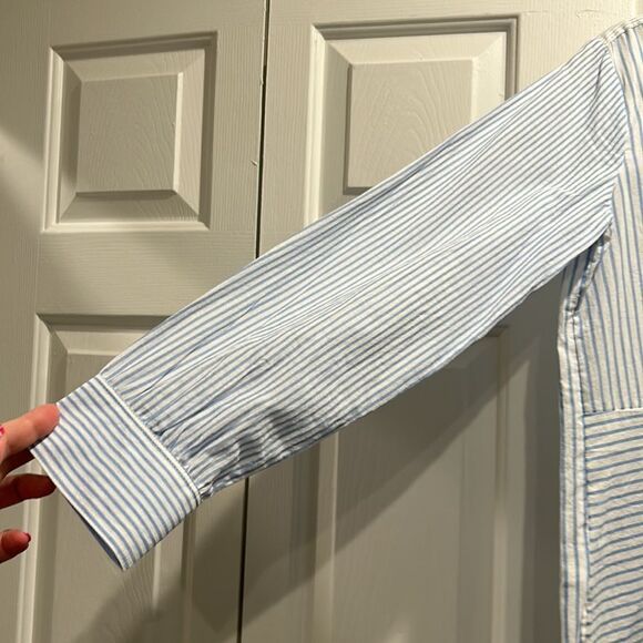 Loft Blue & White Striped Button Down, Size Medium - Picture 4 of 7